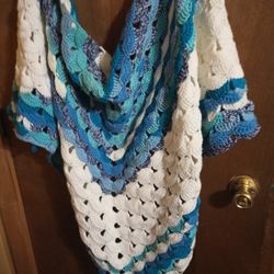 Handcrafted Multi Blue Crocheted Shawl