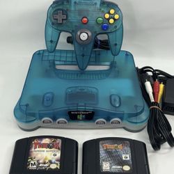 Nintendo N64 Console Clear Ice Blue Region Free Bundle With Games NUS-001
