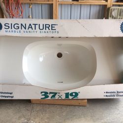 White Marble Vanity Top  37” Wide X 19” deep