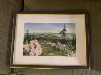 Framed Floral Landscape Art Print – Pink Blossoms