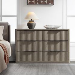 Dresser for Bedroom 53.5" Wide 6 Drawer Dressers & Chests of Drawers for Closet Long Large Modern TV Stand Set for Clothes Storage Fluted Clothes Clos