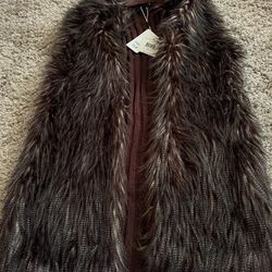 Large Brown With Faux Fur Vest 