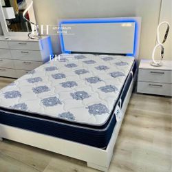 King Bed White LED  Formica Laquer New