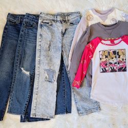 3 Long Sleeves And Jeans - Girls Size 6x-7