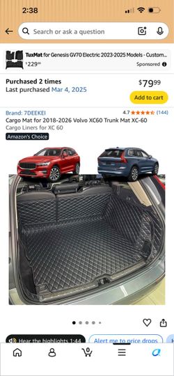 Cargo Mat for 2018-2026 Volvo XC60 Trunk Mat XC-60 Cargo Liners for XC 60