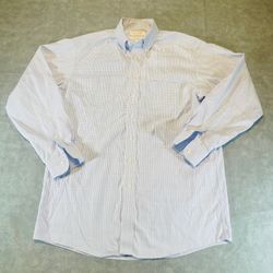 Roundtree & Yorke Dress Shirt 16 34 Blue White Gingham Non-Iron Cotton Fitted