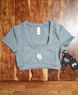 Darc Sport SHE x Memento Mori Wolves Crop Top In Sage Gray. Size Small