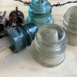 Antique Glass and Porcelain electrical wire insulators / 10 Total