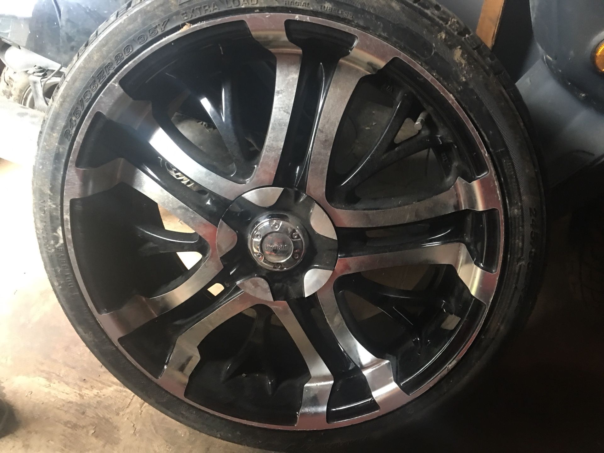 Set of 20” black and chrome rims w/ tires