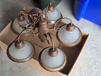 5 light bronze chandelier with frosted white shades