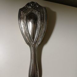 Antique Victorian Silver Plate Vanity Beveled Mirror Comb Brush 