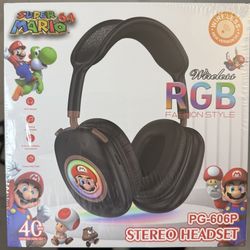 Super Mario - Wireless Headphones (Bluetooth & RGB Lighting) (Black Available) 