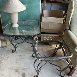 Glass Top Rod Iron  End Tables.