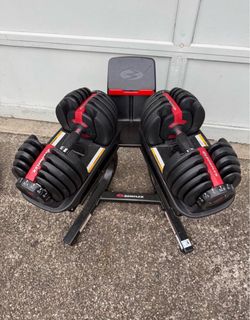 Bowflex 552 adjustable dumbbells and rack