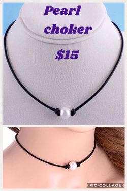 Pearl leather cord choker