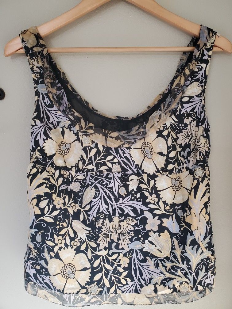 Sigrid Olsen Collection 100% Silk Floral Lined Scoop Neck Tank Top Womens 2