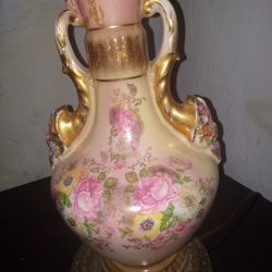 Antique Hand painted Floral Porcelain Lamp
