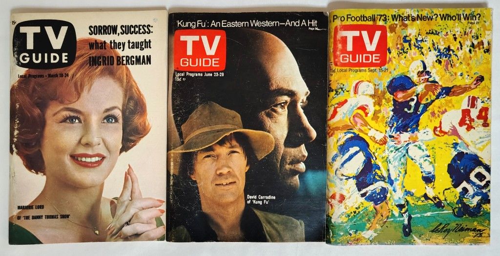 Vintage TV Guide Lot of 3 From 1961 to 1973 Ingrid Berman Football David