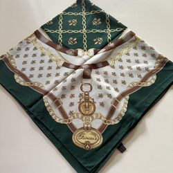 Florence Silk Scarf with Green and Gold Chain Pattern