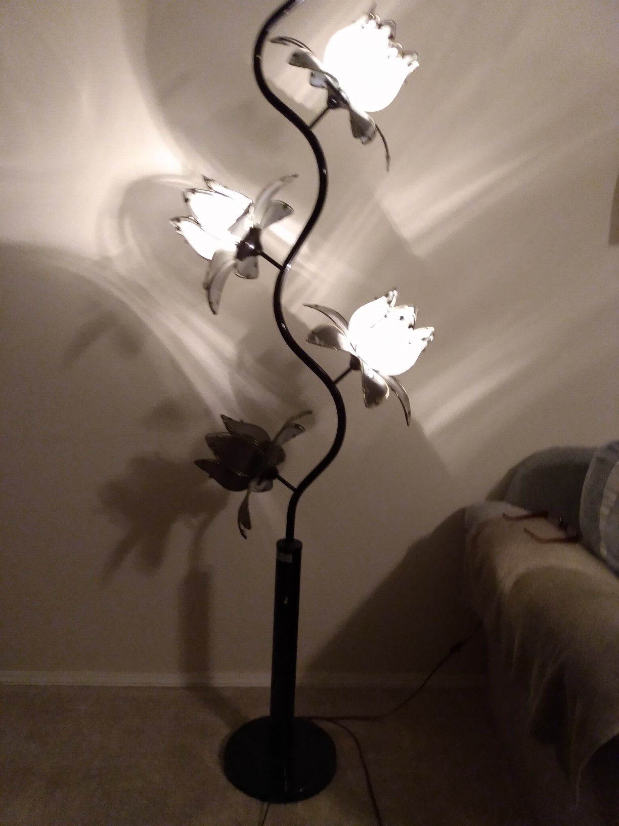 Grey Glass Floral Floor Lamp