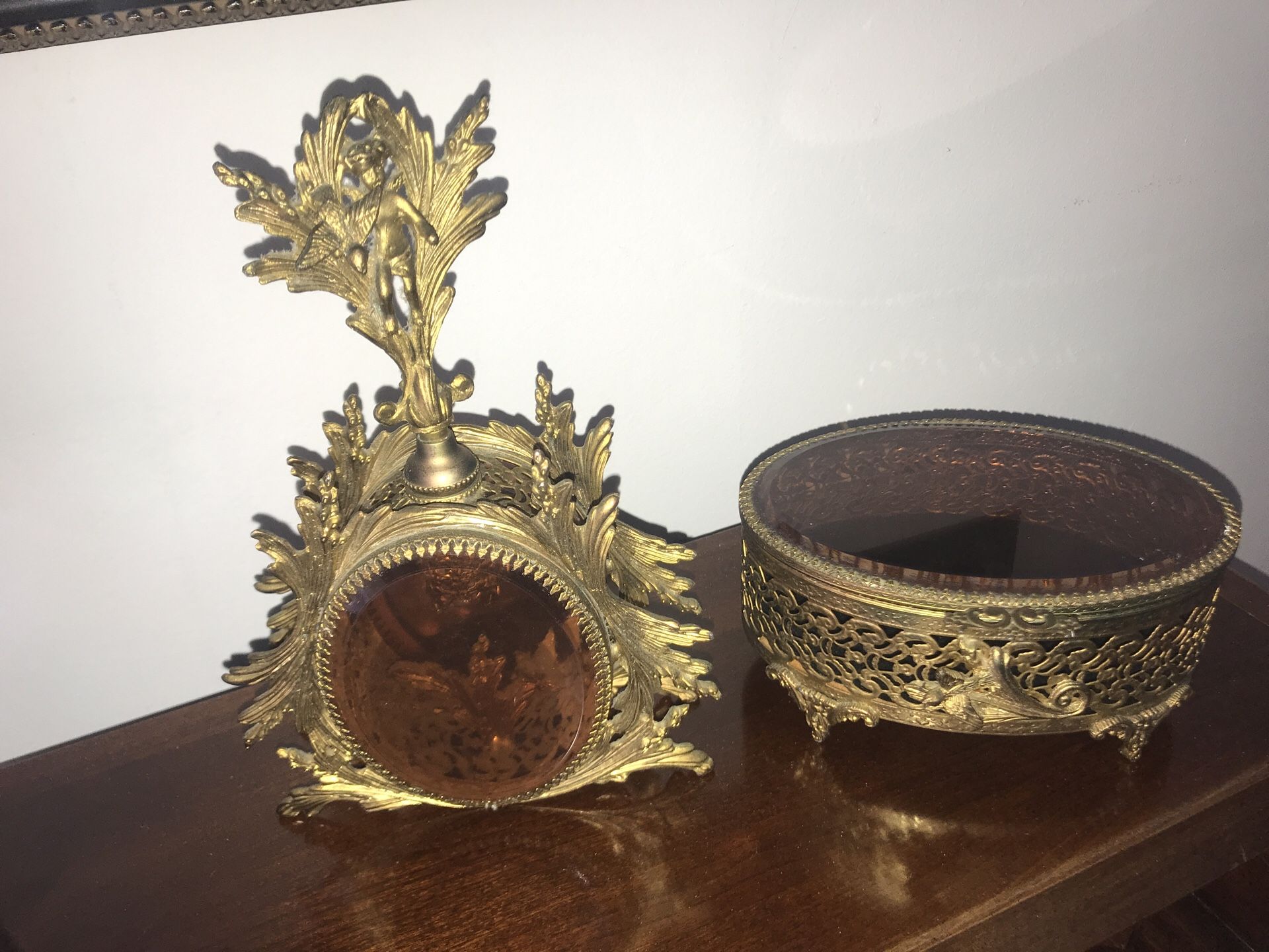 Antique perfume bottle and vanity box