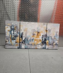 Large Modern 3pc Abstract City Skyline Canvas Art Set - J. Nani Signed