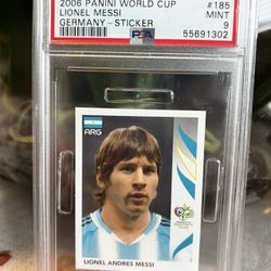 2006 Panini World Cup Germany Soccer Sticker Card #185 Lionel Messi Rookie PSA 9