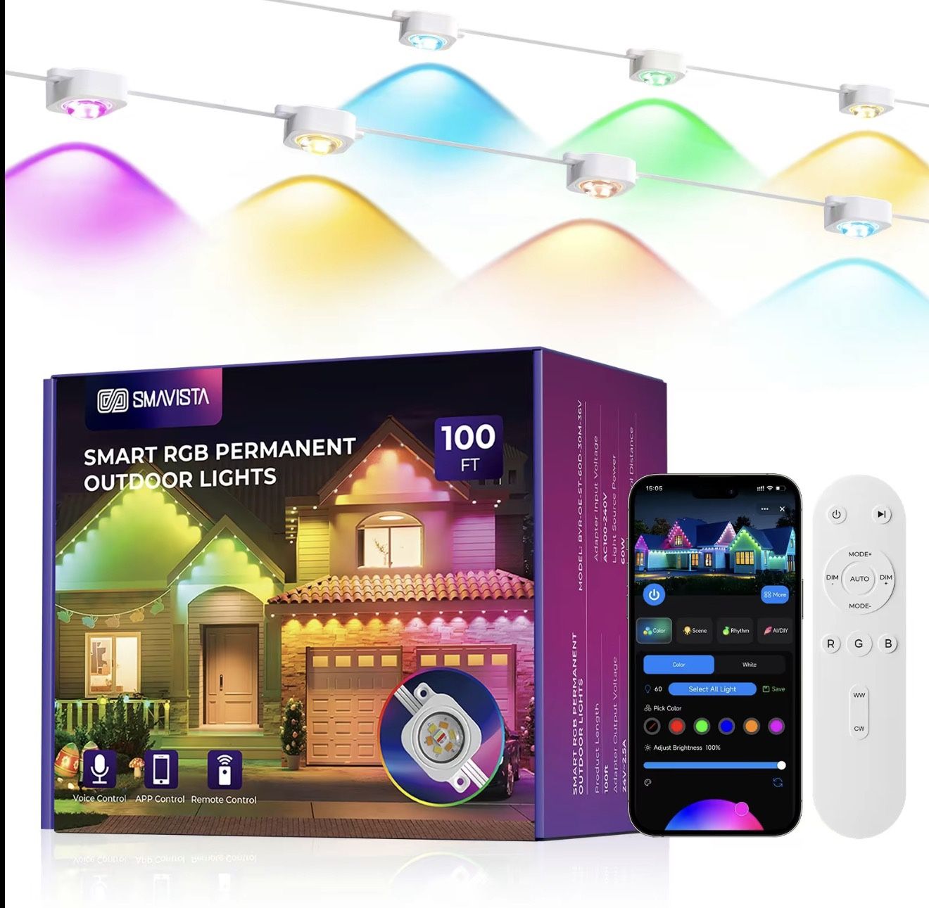 Smart RGBWIC LED Permanent Outdoor Lights Pro, 100+ Scene Modes, Waterproof Eaves Light for Halloween Christmas Decor, Alexa & Google Assistant Compat