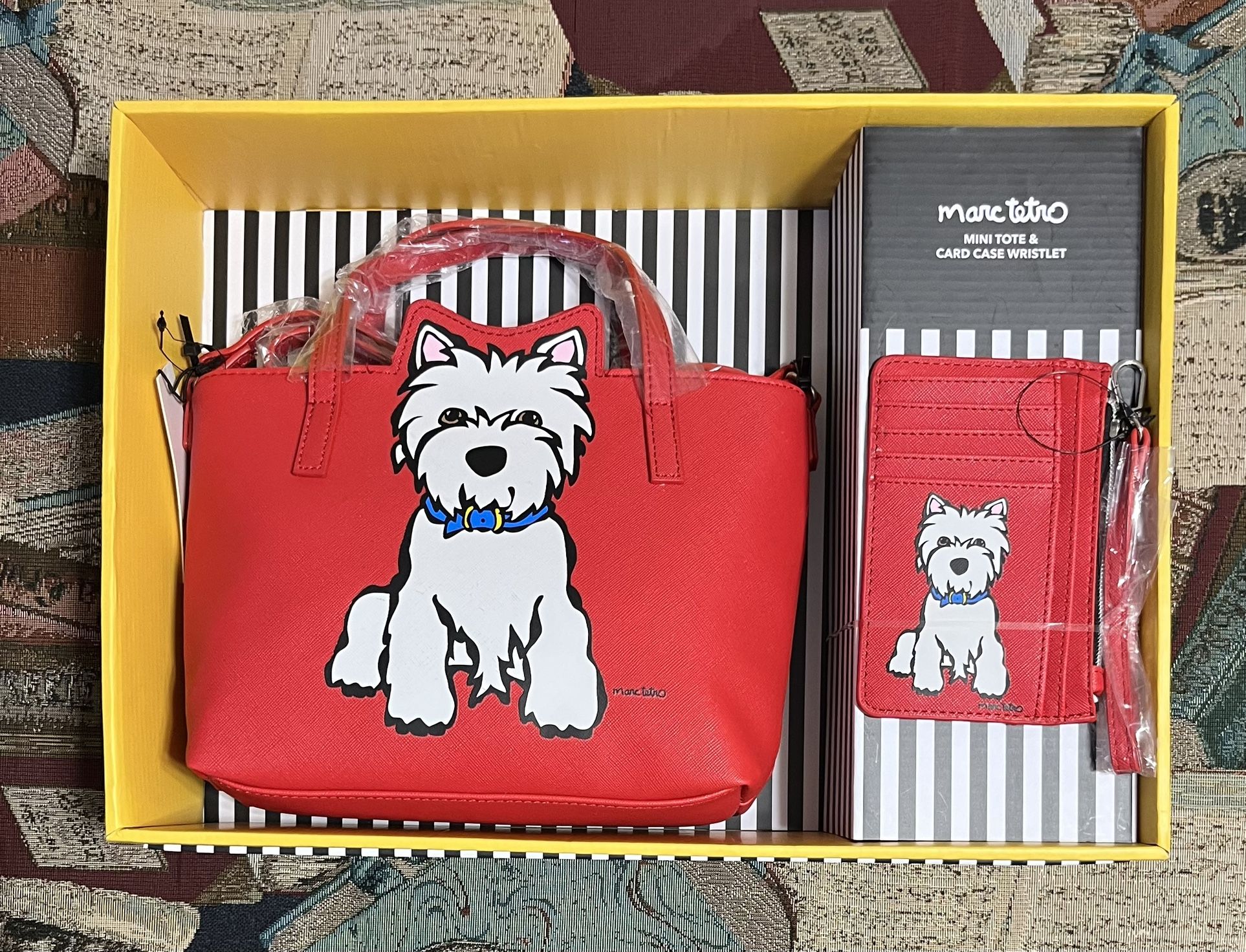 Marc Tetro Red Crossbody Mini Tote Card Case Wristlet Westie Terrier Gift Set