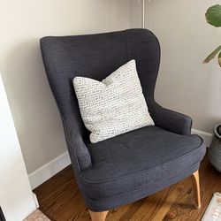 Two West Elm Midcentury Modern Blue Wingback Chairs