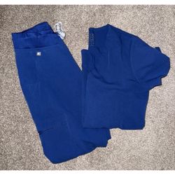 FIGS Winning Blue Zamora Joggers Casma Scrub Top Scrubs Set XS