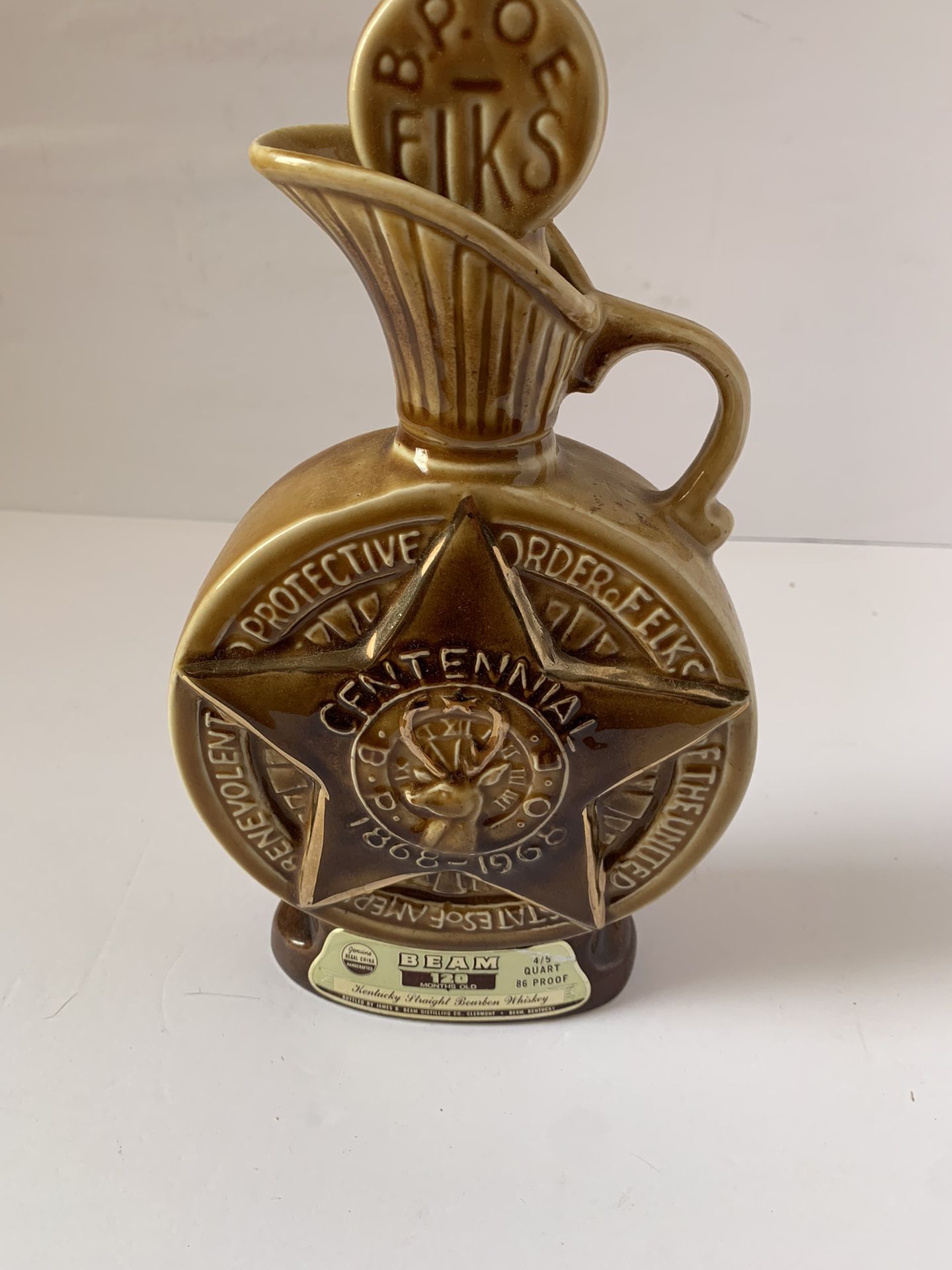VTG 1968 Jim Beam Liquor Decanter Benevolent Protective Order of Elks Centennial