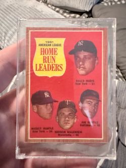 1962 Topps #53 American League Home Run Leaders – Mantle, Maris & Killebrew