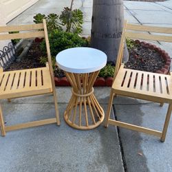 2 Folding Wood Chairs + Small Round Accent Table Furniture