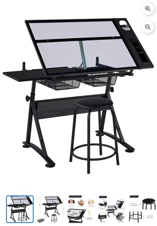 Glass Art Table Black Metal