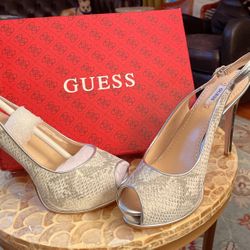 Guess High Heels Size 8 Silver Heel And Trim.  Snake Skin Design  Brand New