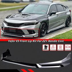 BRAND NEW 4PCS 2022-2024 Honda Civic 11th Gen Yofer Painted V3 Blk Lunar Silver Bumper Lip Splitter Kit