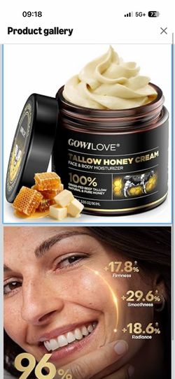 12Hr Moisture Lock Beef Tallow for Skin Care, Instant Redness Eraser Tallow and Honey Balm with 6 Botanical Rescue, Dewy Not Oily Face Cream Moisturiz