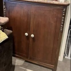 Vintage Oak Cabinet With Tile Topper 
