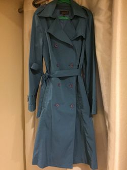 Dusty blue rain coat