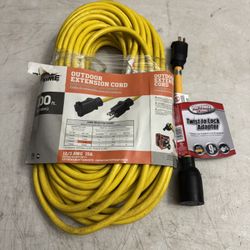 New 100’ Extension Cord And Adapter 