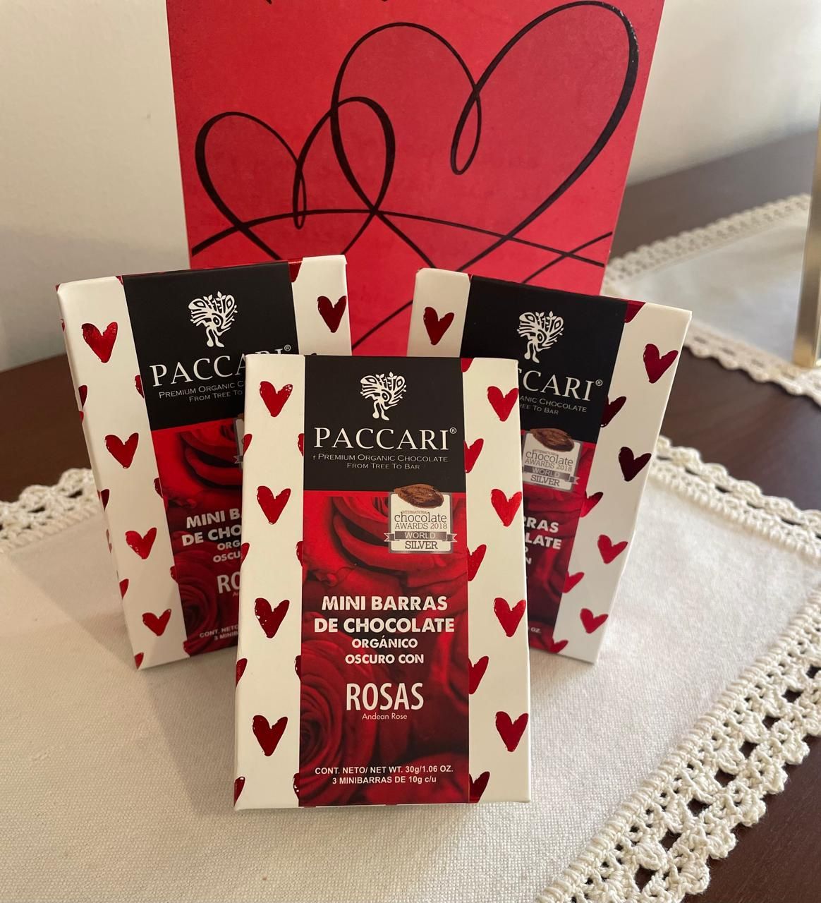PACCARI Chocolate 3 Minibars Roses Gift packs | Natural Dark Organic vegan | 1.06 Oz Each