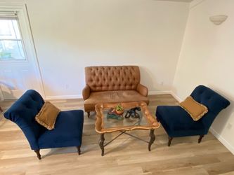 Faux leather loveseat & 2 chairs