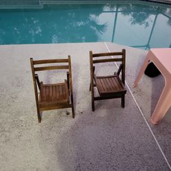 2 Kid Teakwood Foldable  Chairs