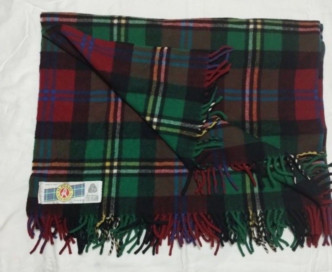 LANEROSSI PLAID WOOL THROW BLANKET MADE IN ITALY 80"× 52"
