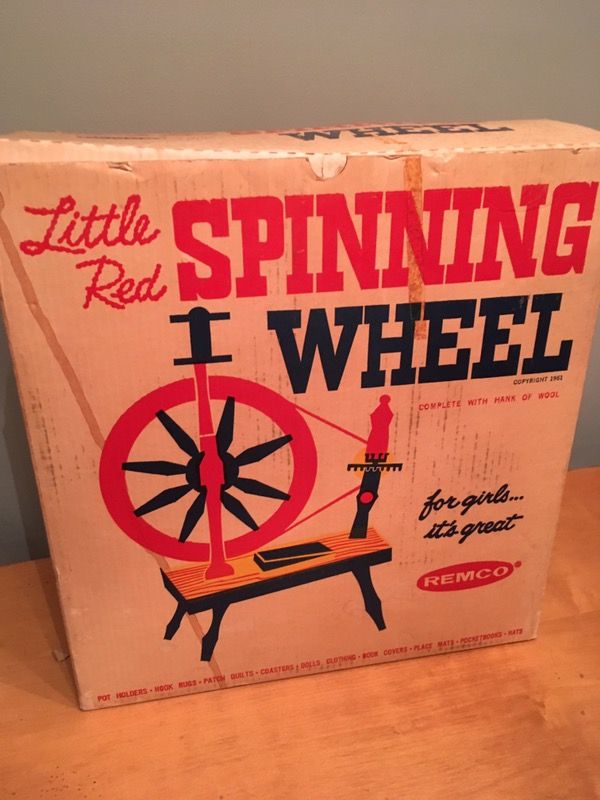 1961 Vintage Little Red Spinning Wheel I.O.B.