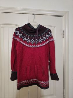 Women's Red Fair Isle Cowl Neck Knit Sweater