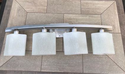 Modern brush nickel vanity lights with linen style glass shades