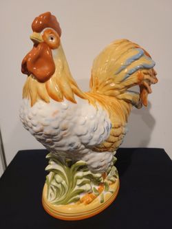 Vintage Large Hand Painted Ceramic Rooster From Puerto Rico