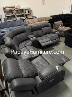 New Power Motion Recliner Sectional, Adjustable High Backrest Recliner, Recliner Sofa, Recliner Couch, Sectional, Sofa, Couch, Black Recliner, Section